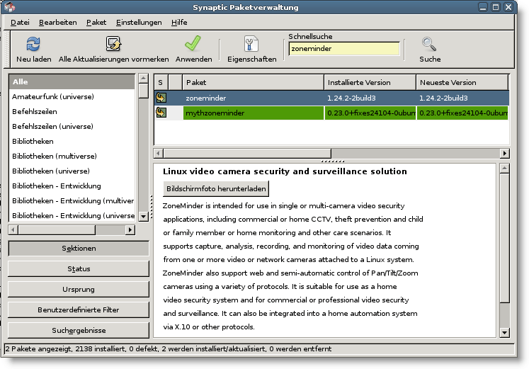 Zoneminder mit Synaptic installieren