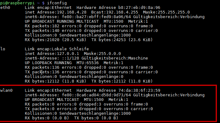 ifconfig Rapberry Pi 2