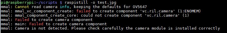 mmal Cannot read camera info keeping the defaults for OV5647